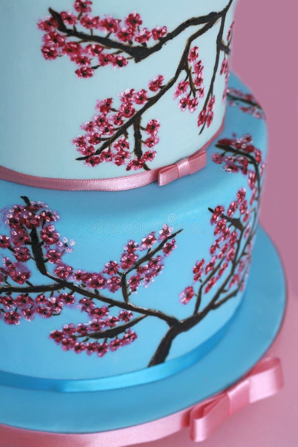 Cherry Blossom Fondant Covered Cake Stock Photo Image of ribbon