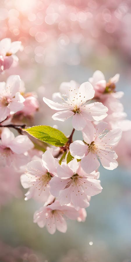 Cherry Blossom in Full Bloom Against Stark Minimalist Landscape. Soft
