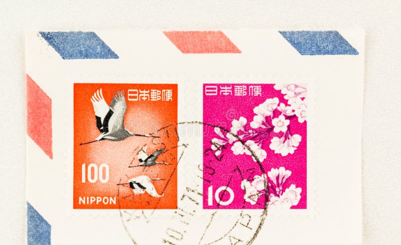 Cherry Blossoms And Cranes On Stamps Of Japan Editorial Photo Image Of 1963 Birds 179573366