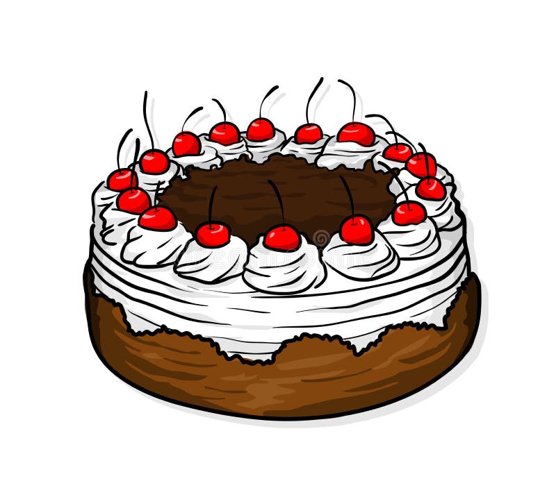 Cherry Cake stock vector. Illustration of doodle, design 63143174