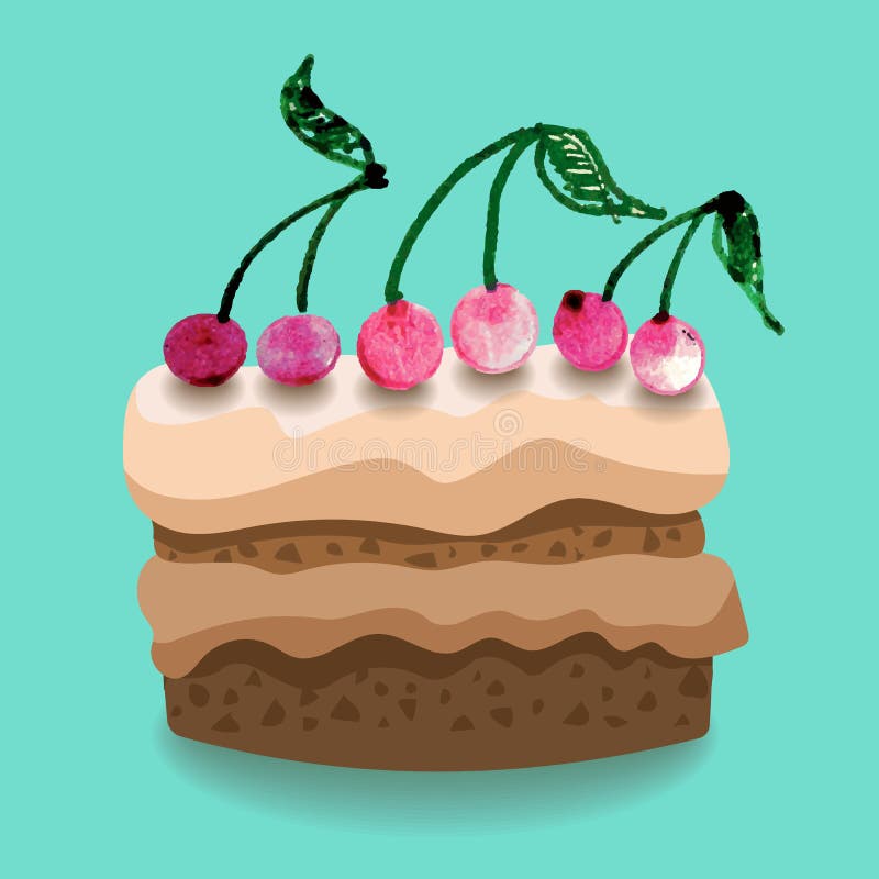Cherry cake illustration stock vector. Illustration of cooking 51672249
