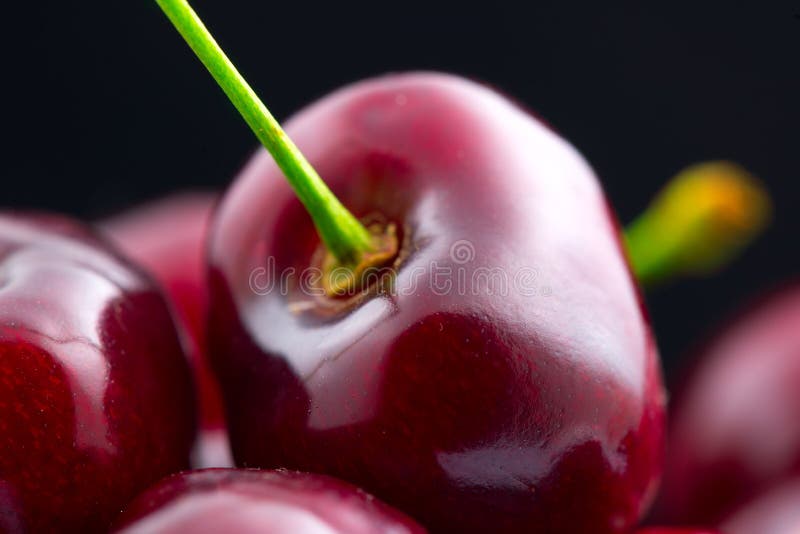 Cherry closeup. Organic ripe cherries isolated on black stock photography Cherry closeup. Organic ripe cherries isolated on black stock photography