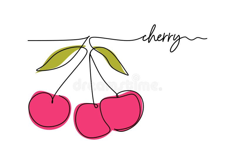 Cherry Continuous One Line Drawing, Fruit Vector Illustration Stock
