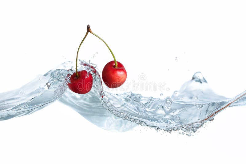Cherry dropped into water splash