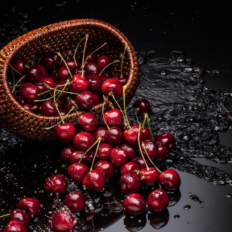 Cherry falling from basket