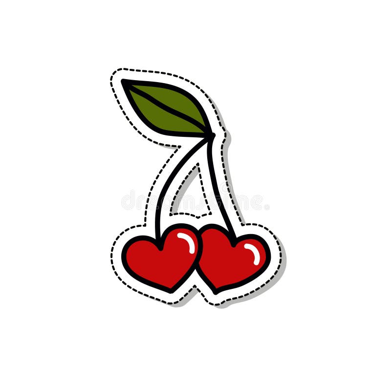 Cherry Hearts Doodle Icon, Vector Illustration Stock Illustration