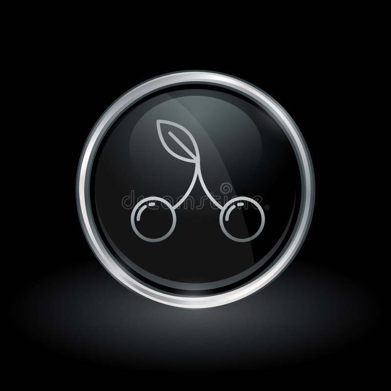 Cherry Icon Inside Round Silver And Black Emblem Stock Vector