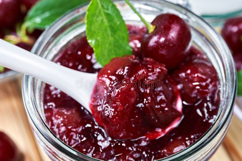 Cherry jam in a jar stock photo. Image of cook, fresh 88533304