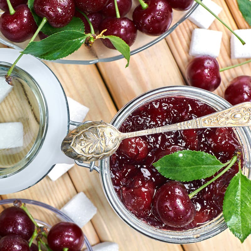 Cherry jam in a jar stock photo. Image of jelly, farming 88843722