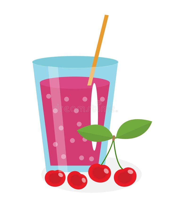 Cherry Juice in a Glass. Fresh Isolated on White Background. Fruit and