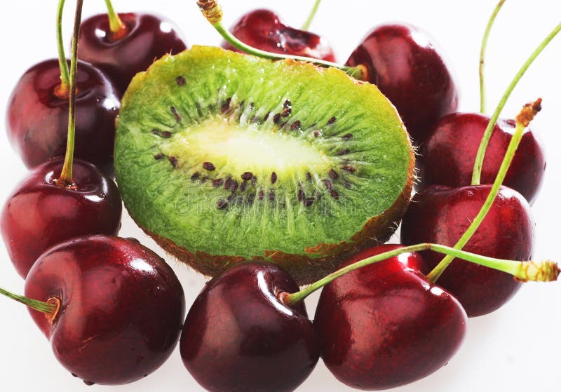 Cherry & Kiwi Garnish on Drink Stock Photo Image of lemon, fruit