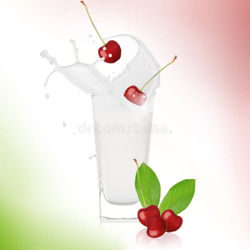 Cherry with milk splash stock photo. Image of drink, gastronomy 23200462