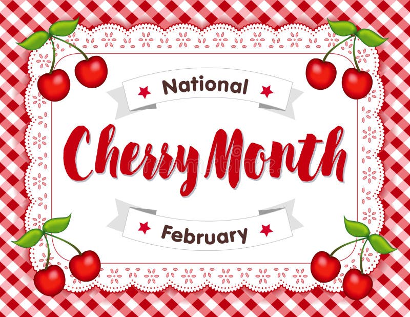 Cherry Month, Doily van het Oogjekant Onderleggertje, Rode Gingang stock illustratie Cherry Month, Doily van het Oogjekant Onderleggertje, Rode Gingang stock illustratie