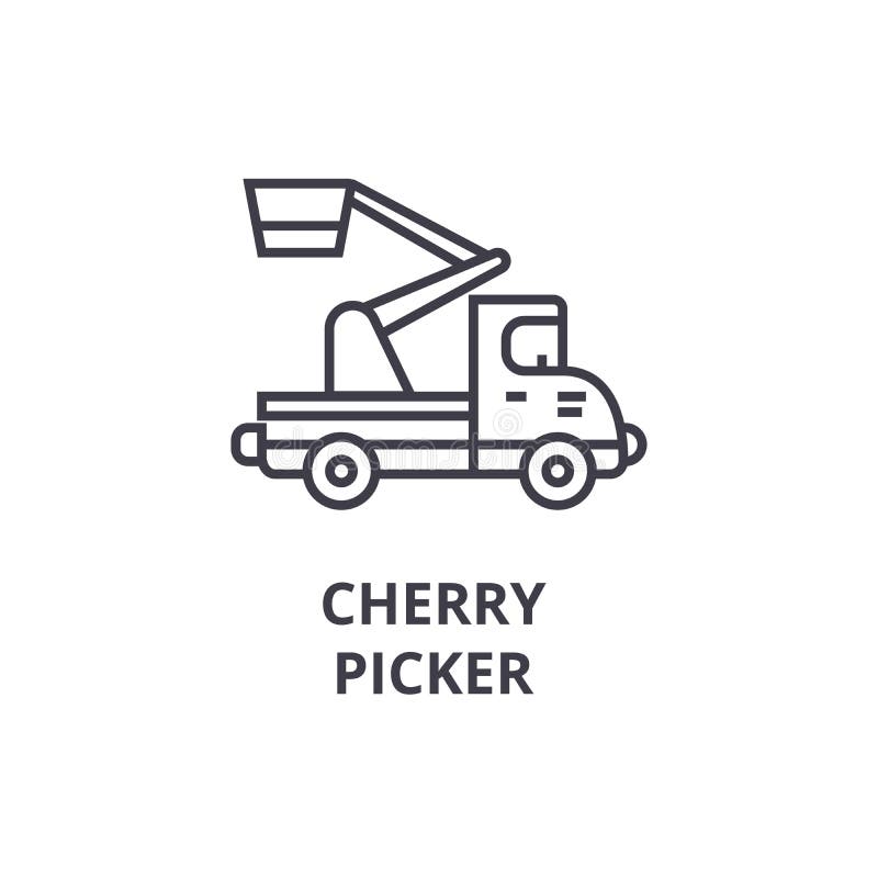 Cherry Picker Vector Line Icon, Sign, Illustration on Background
