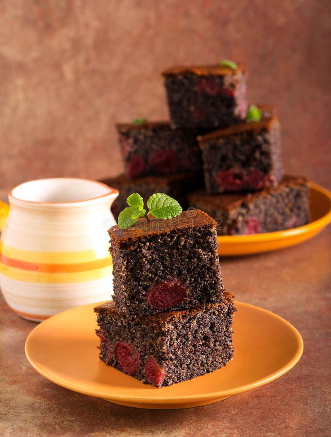 Cherry poppy seed cake stock photo. Image of dessert 240702608