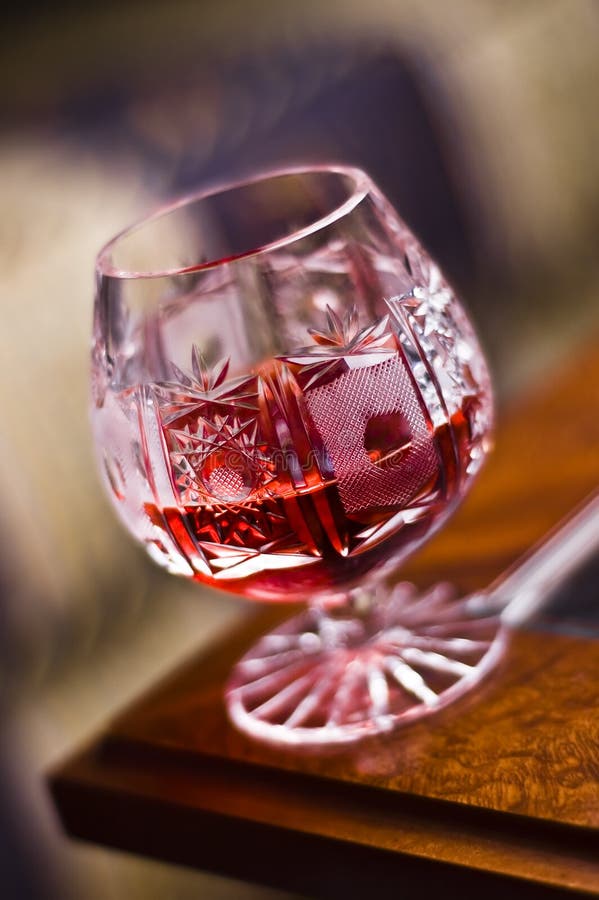 Strong cherry red alcohol in crystal luxury glass