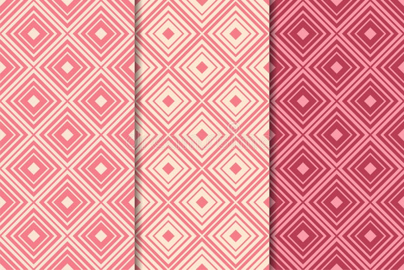 Cherry red geometric ornaments. Set of seamless patterns stock illustration Cherry red geometric ornaments. Set of seamless patterns stock illustration