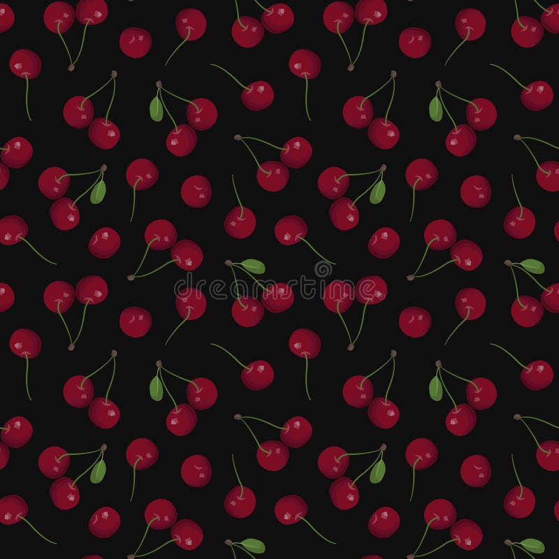 Cherry Seamless Pattern; Juicy Cherry with Leaves on Black Background. Stock Vector - Illustration of design, fabric: 174285529 Cherry Seamless Pattern; Juicy Cherry with Leaves on Black Background. Stock Vector - Illustration of design, fabric: 174285529