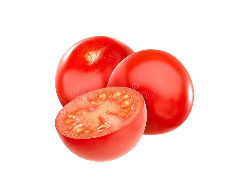 Cherry tomatoes closeup, isolated on white