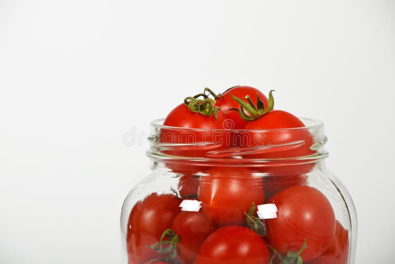 Cherry Tomatoes in Glass Jar Over White Stock Image Image of conserve