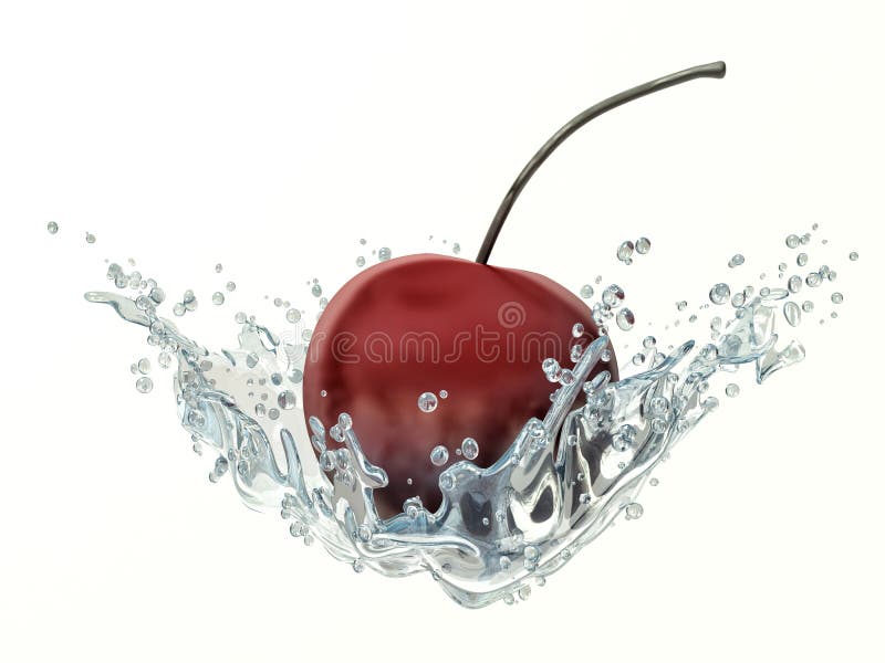 Cherry in water splash on white background