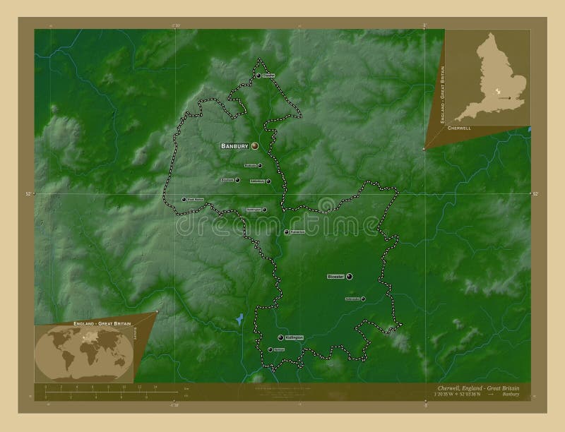 Cherwell, England Great Britain. Physical. Labelled Points of Stock
