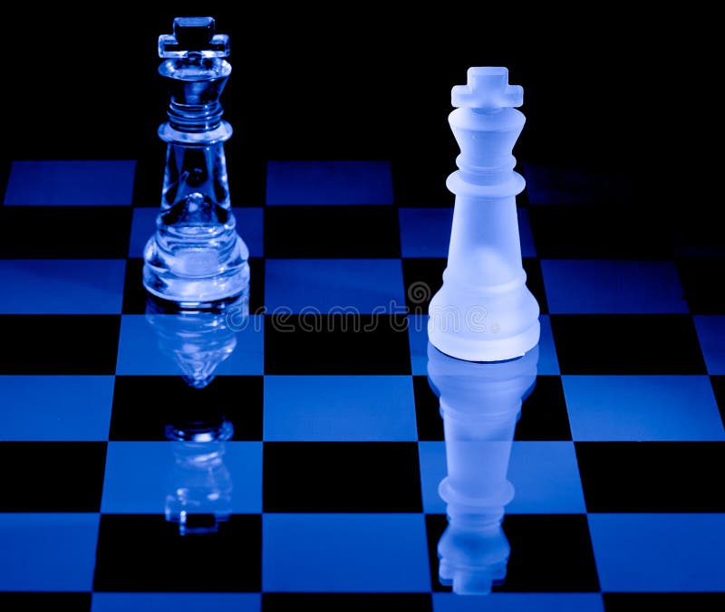 Overhead view of a chess board set up for a game Stock