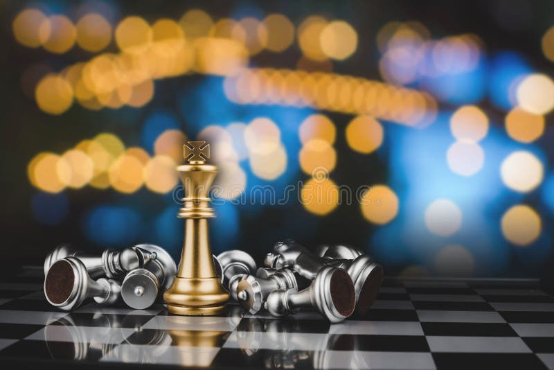 Chess Board Game with Gold King and Silver Chess Pieces on Chess Board Game  Competition with Abstract Bokeh Night Background, Mana Stock Photo - Image  of game, abstract: 221137594
