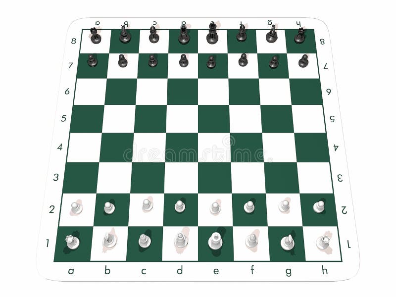 Overhead view of a chess board set up for a game Stock