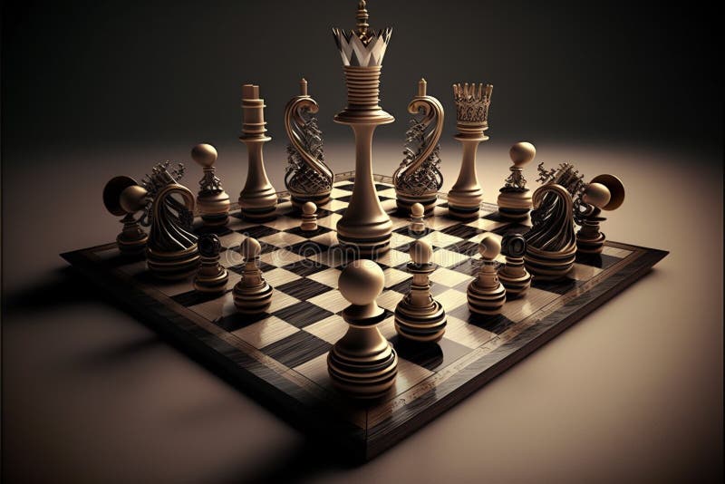Chess king and pawns on chessboard. 3d illustration ai generated
