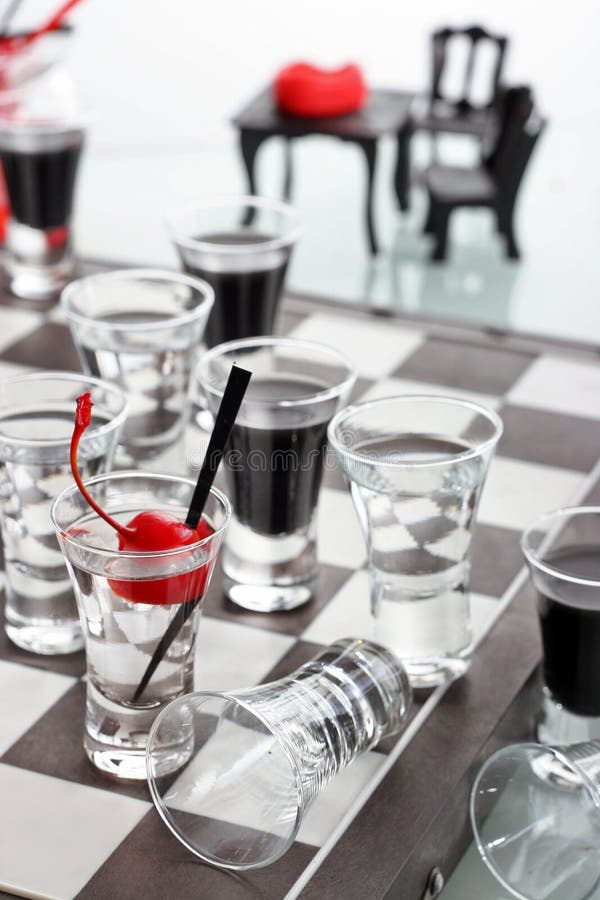 Chess Board with Shot Glasses Stock Photo Image of shot, checkers