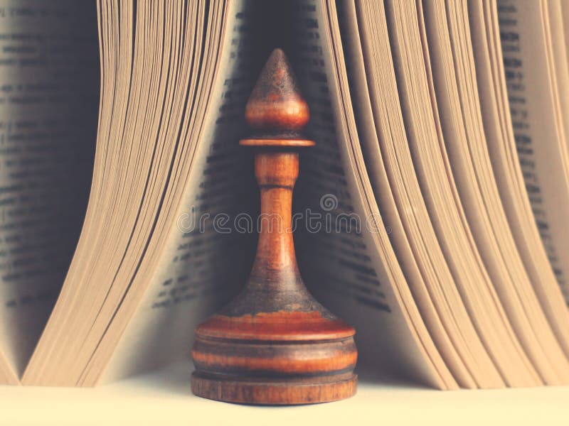 Chess with book on wooden background