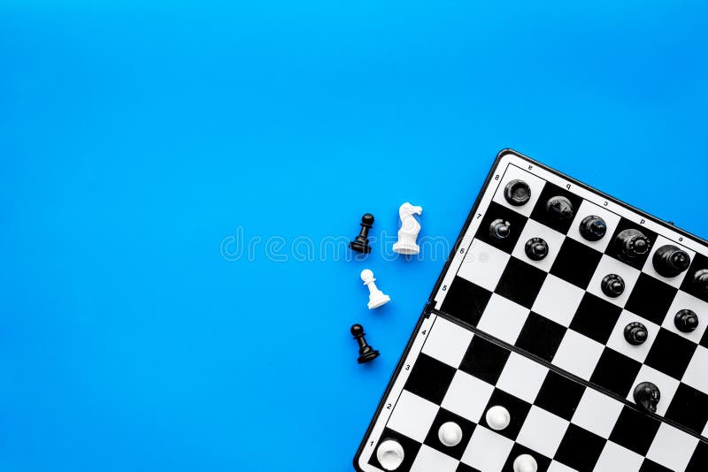 Chess Game Concept. Chess Board with Figures on Blue Background Top View  Copy Space Stock Image - Image of background, copyspace: 136927253