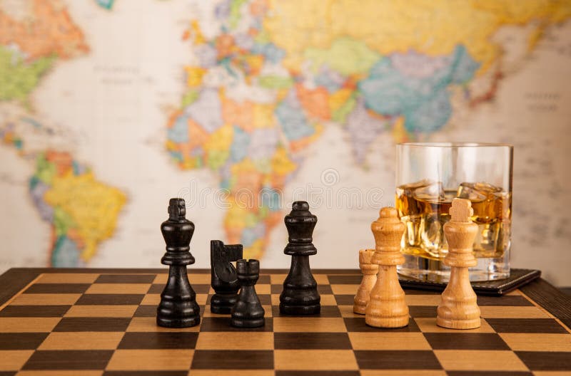 chess on old map Stock Photo - Alamy