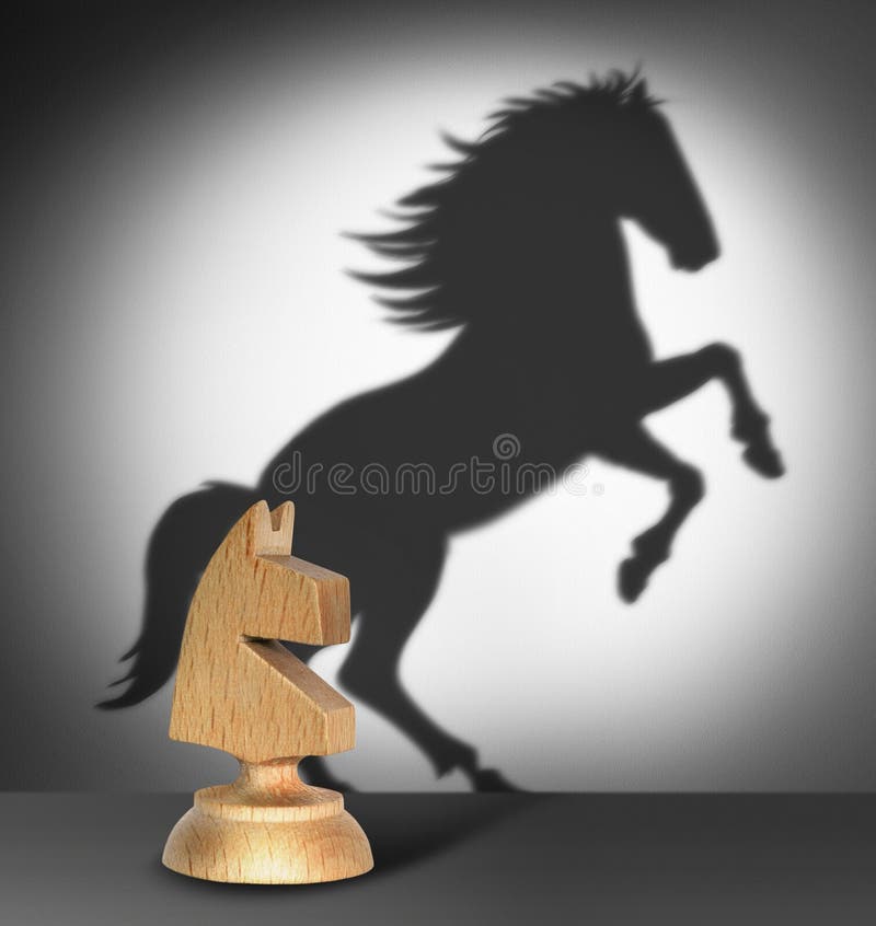 Chess horse with shadow as a wild horse stock photos Chess horse with shadow as a wild horse stock photos