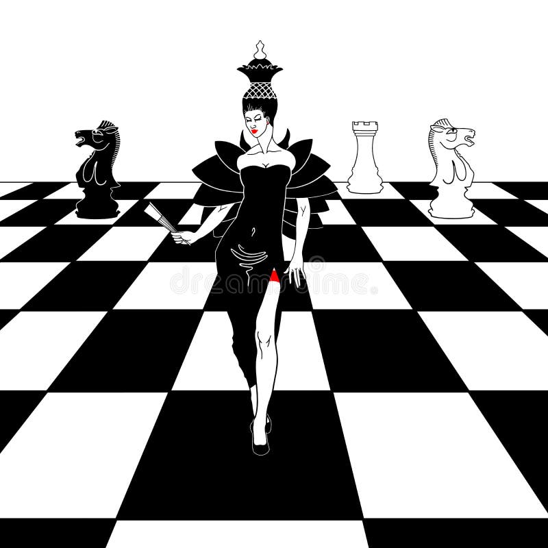 Chess. A metaphor. The queen. Drawing on a white background.