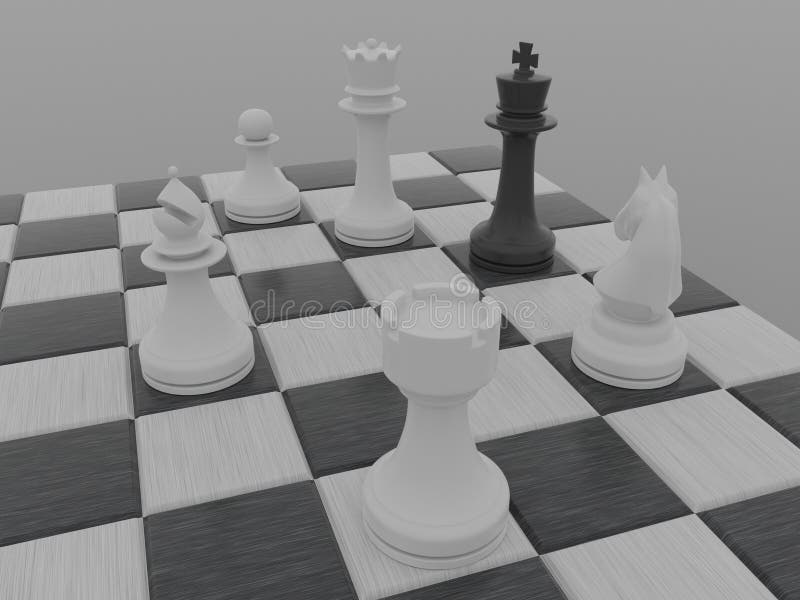 Chess pieces on a board. Isolated on white. 3D render