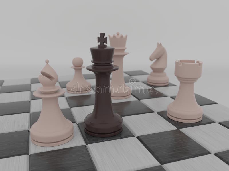 Chess pieces on a board. Isolated on white. 3D render