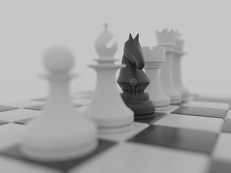 Chess pieces on a board. Isolated on white. 3D render