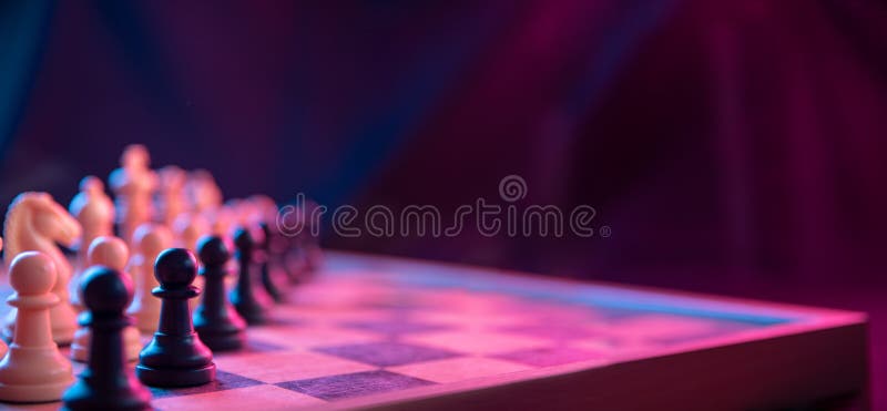 Download wallpapers 3d chess, neon light, 3d chessboard, blue