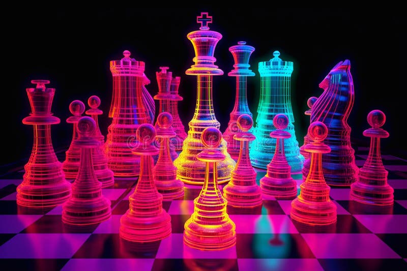 Neon chessboard and chess pieces line figures red color vector illustration  image flat style 14966956 Vector Art at Vecteezy