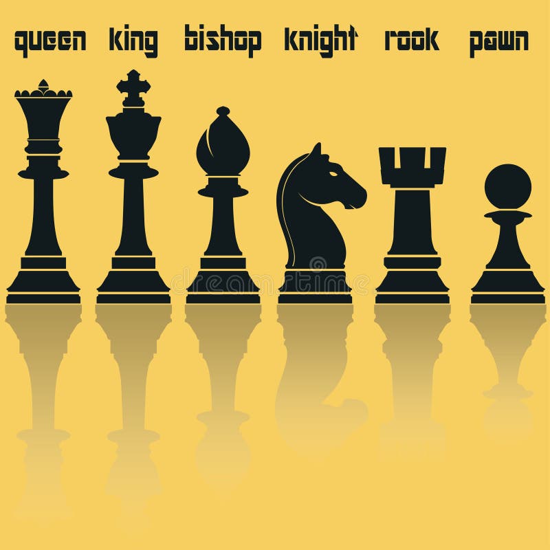 Chess Pieces Silhouettes with Reflection. Vector