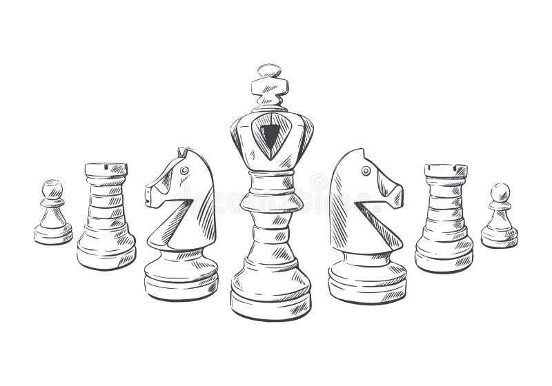 Hand-drawn sketch set of Chess pieces. Chess pieces. Playing