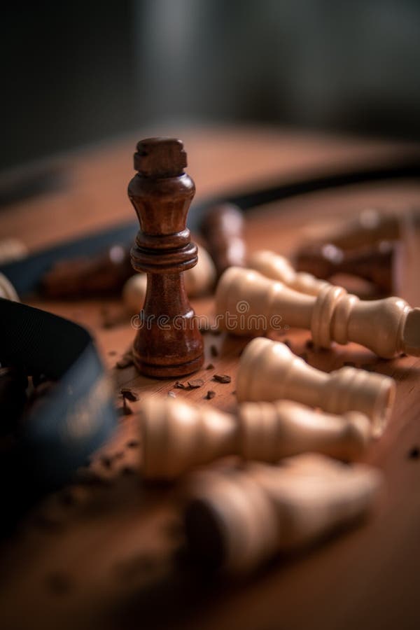 Close-up of chess game and chess pieces on table 4k from Pikwizard