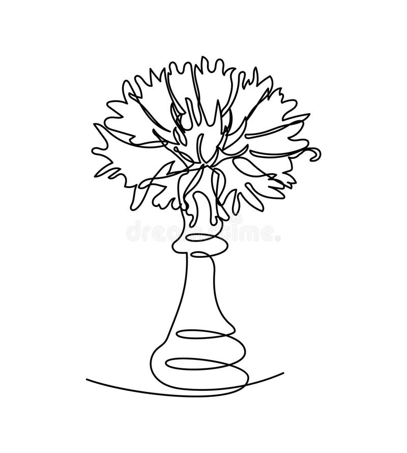 Chess queen with cornflower one line art. Continuous line drawing of Chess Pieces with flowers. Hand drawn vector illustration, line tattoo.