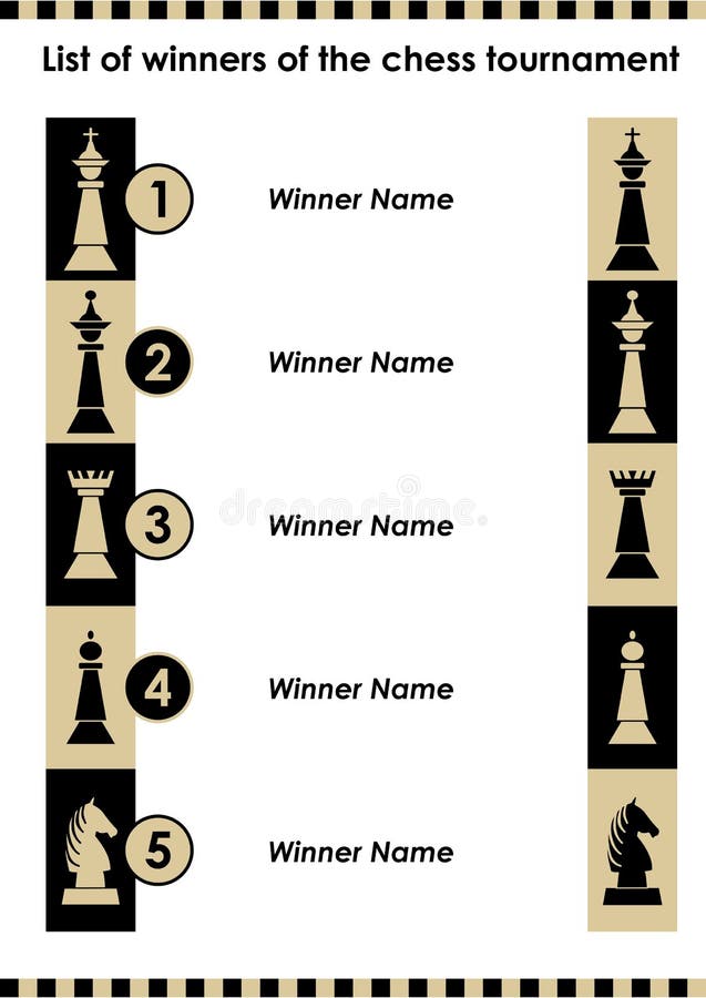 Chess Tournament Winner List With Chess Pieces Horizontal Oriented Template  Order Of Five Names Stock Illustration - Download Image Now - iStock