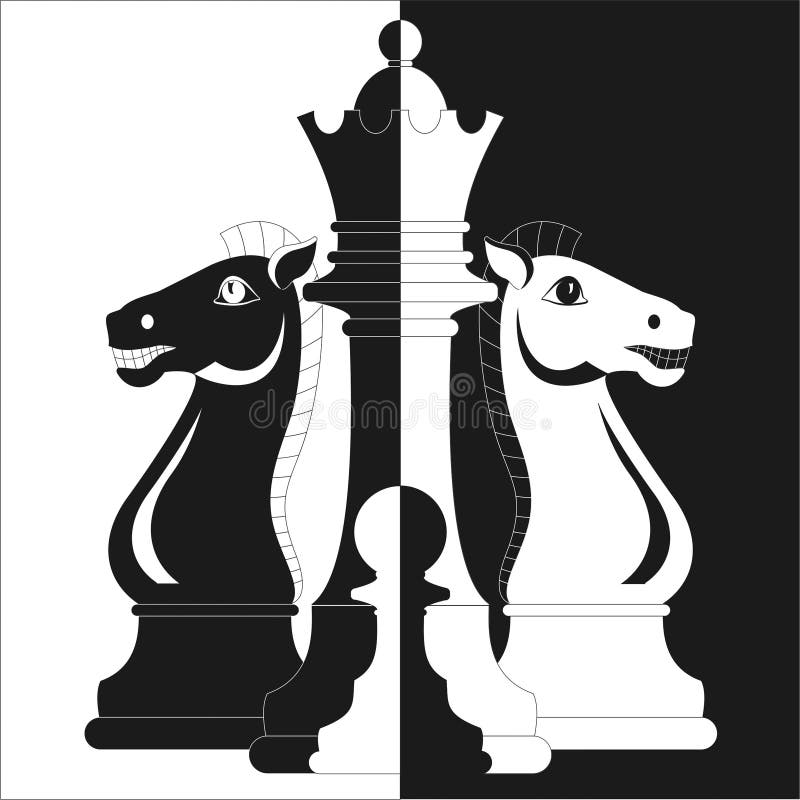 Chess, two horses, Queen and pawn