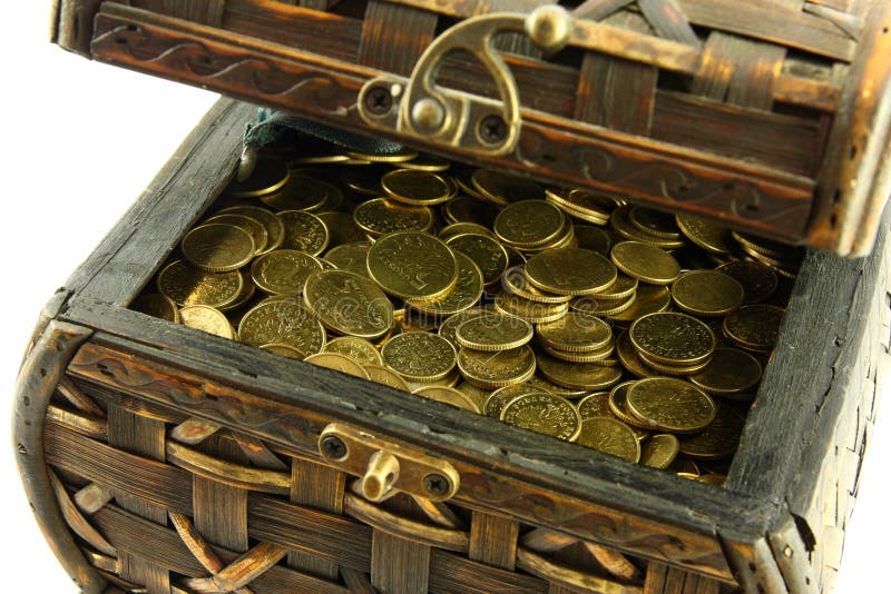 Chest with coins and key stock photo. Image of currency 8766170