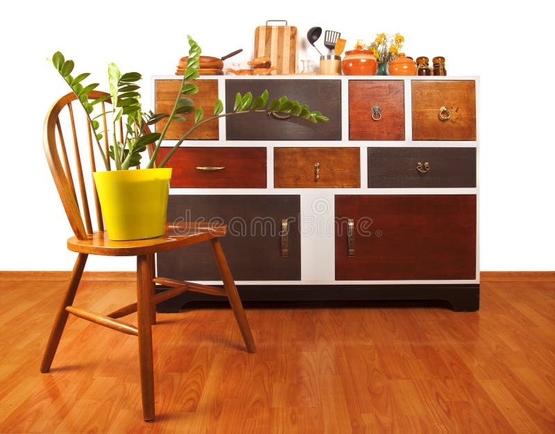 Chest of Drawers on the Kitchen Stock Image Image of home, brown