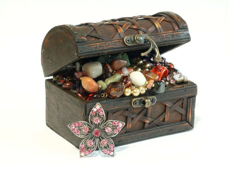 Chest full of jewelry, isolated on a white